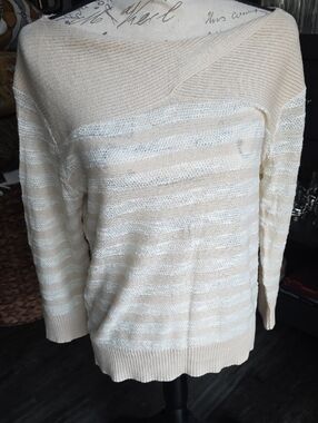Marc by Marc Jacobs Cream and White Striped Lightweight Sweater